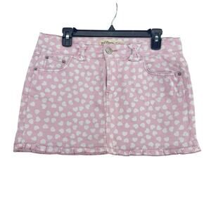 TRF Denim Pink Heart Print Mini Skirt Size 30 Stretch Y2K Cutecore